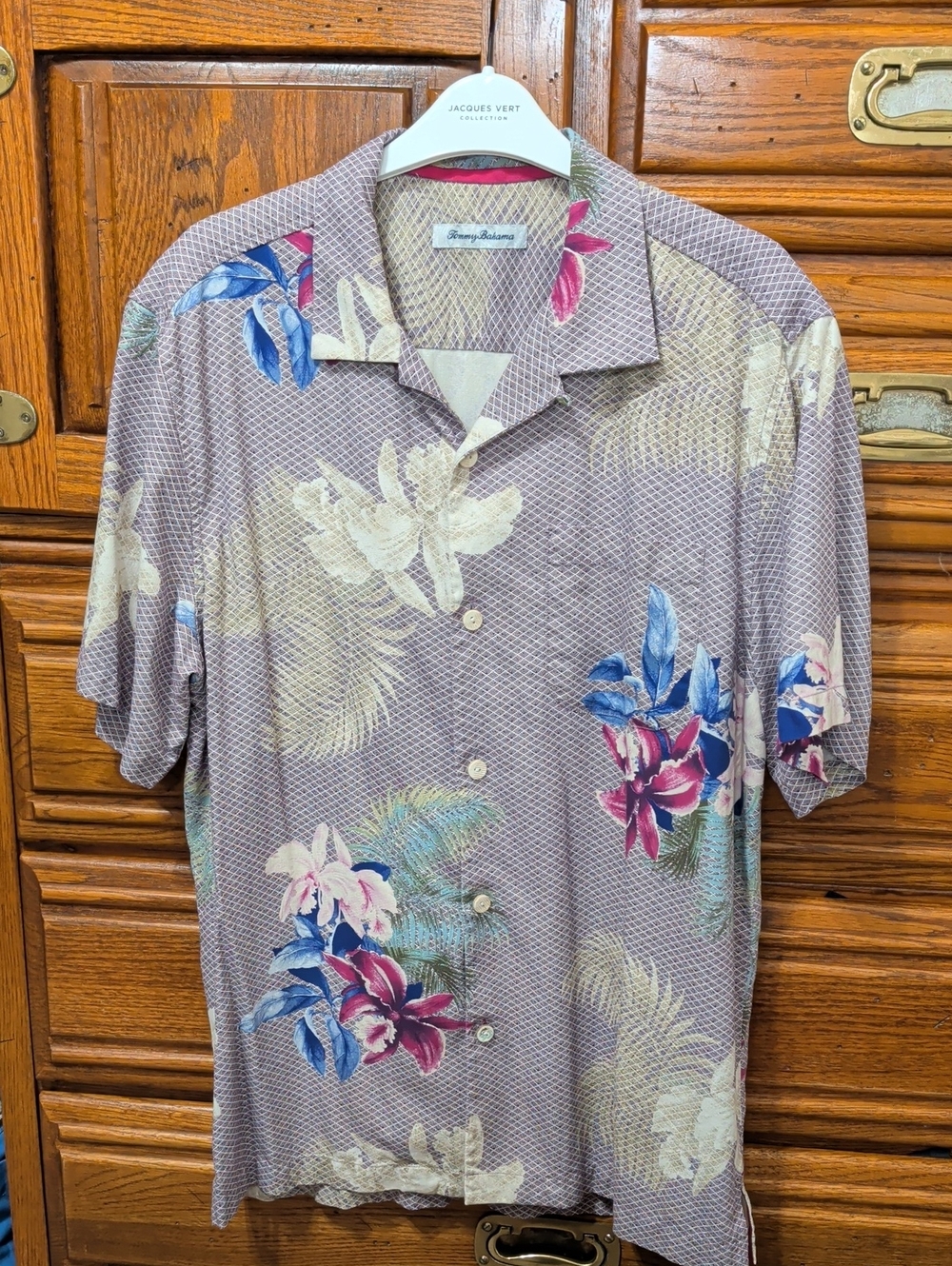 Men's Tommy Bahama 100% Silk Mauve Floral Button Up Short Sleeve Shirt